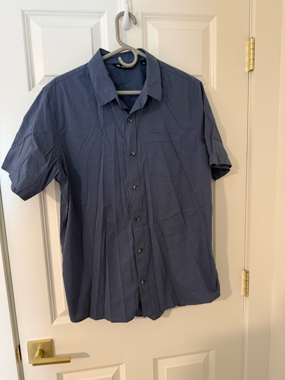 Travis Mathew Navy Short-Sleeve Button-Down with Micro Dot Pattern